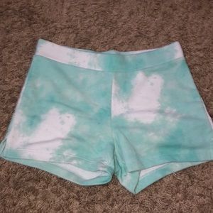 Blue and white tie dye shorts